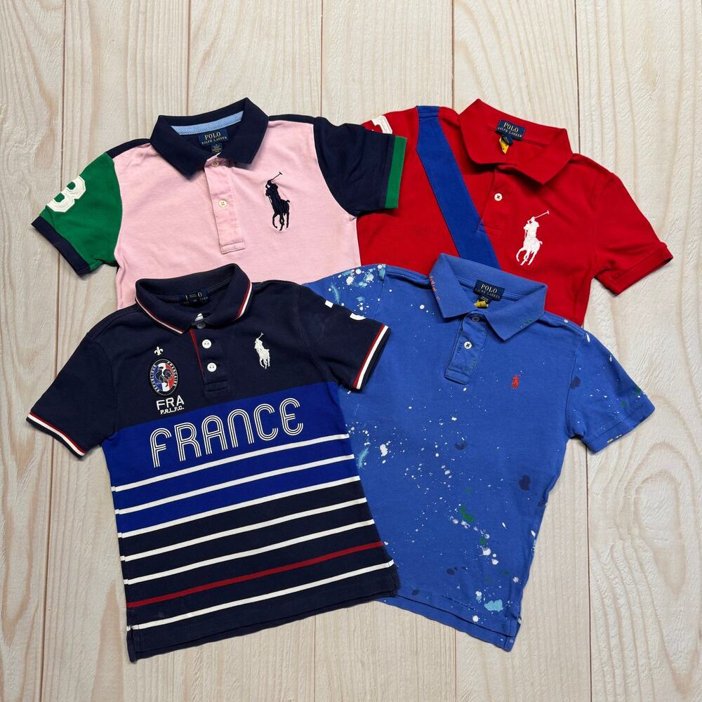 Lot of 4 Polo Ralph Lauren Boys Size 6 Rugby Big Pony Collared Polo Shirt Rare